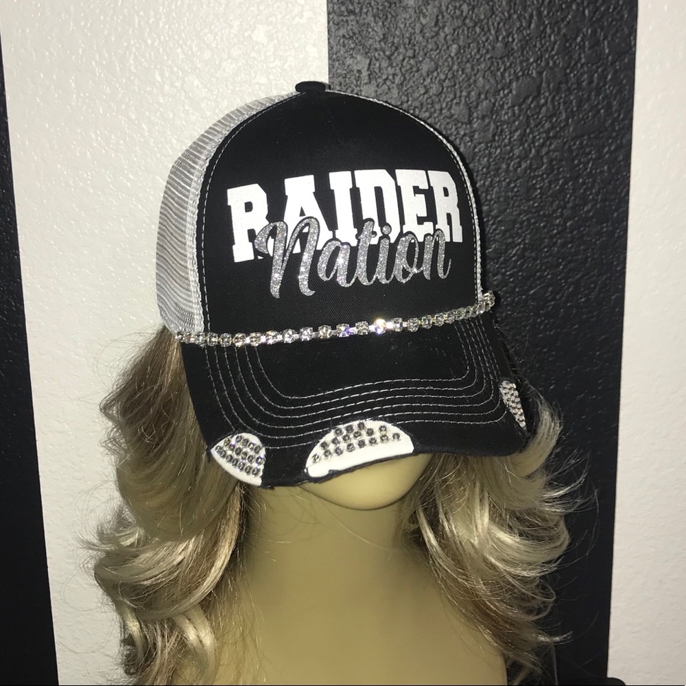 🖤🤍RAIDER NATION bling rhinestone glitter trucker hat cap!✨